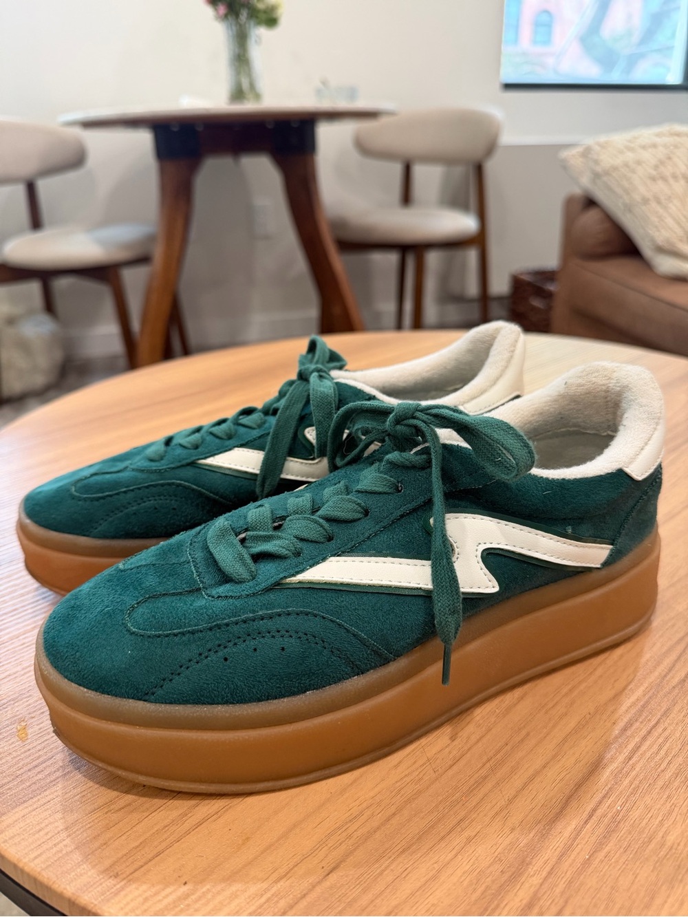 Green Suede Platform Sneakers